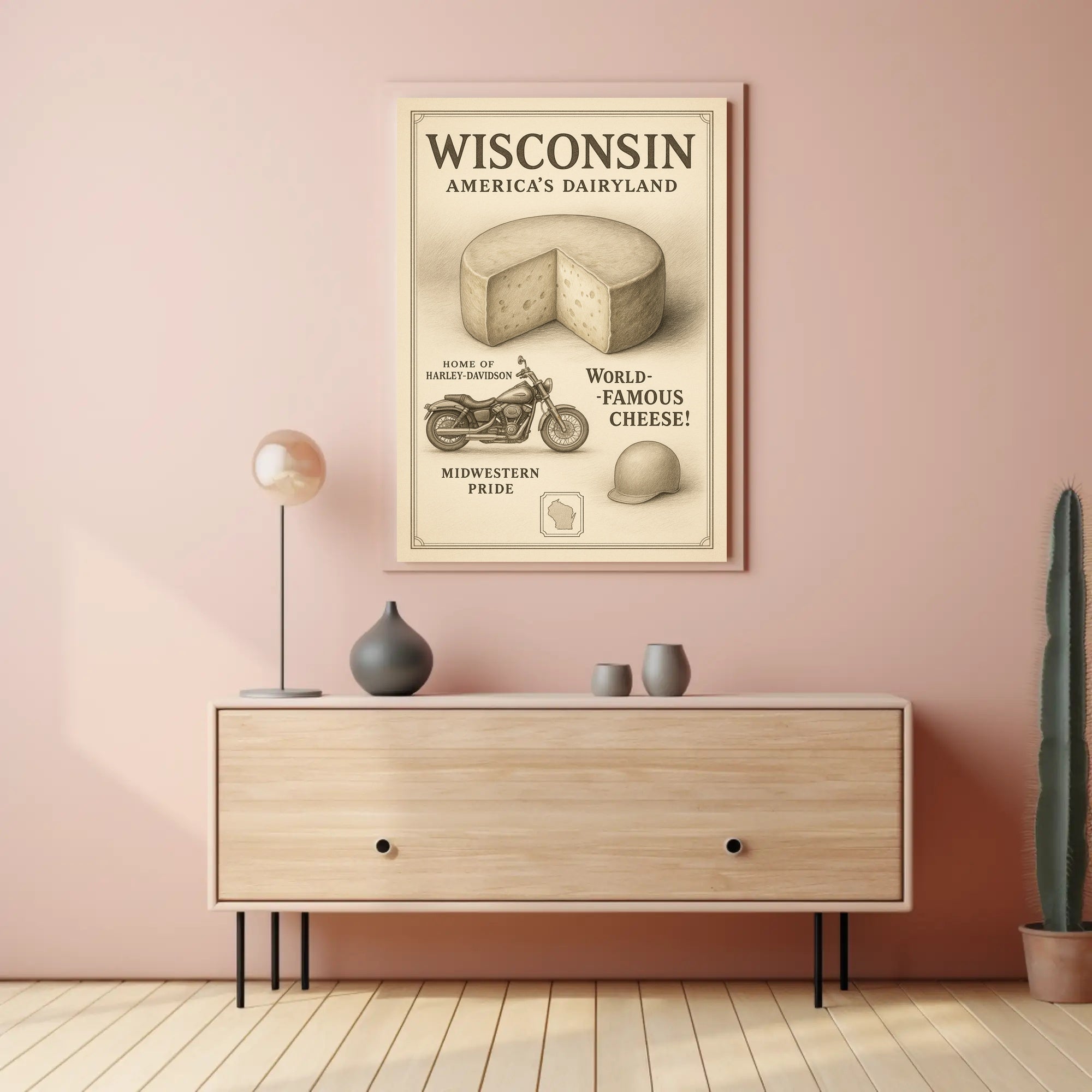 Wisconsin's Vintage Motorcycle and Cheese Cultural or Heritage Poster