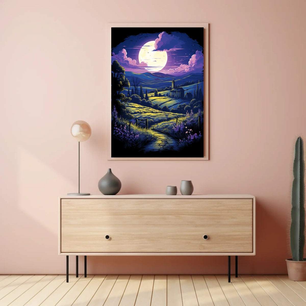 Moonlit Countryside: Enchanting Rural Landscape Poster