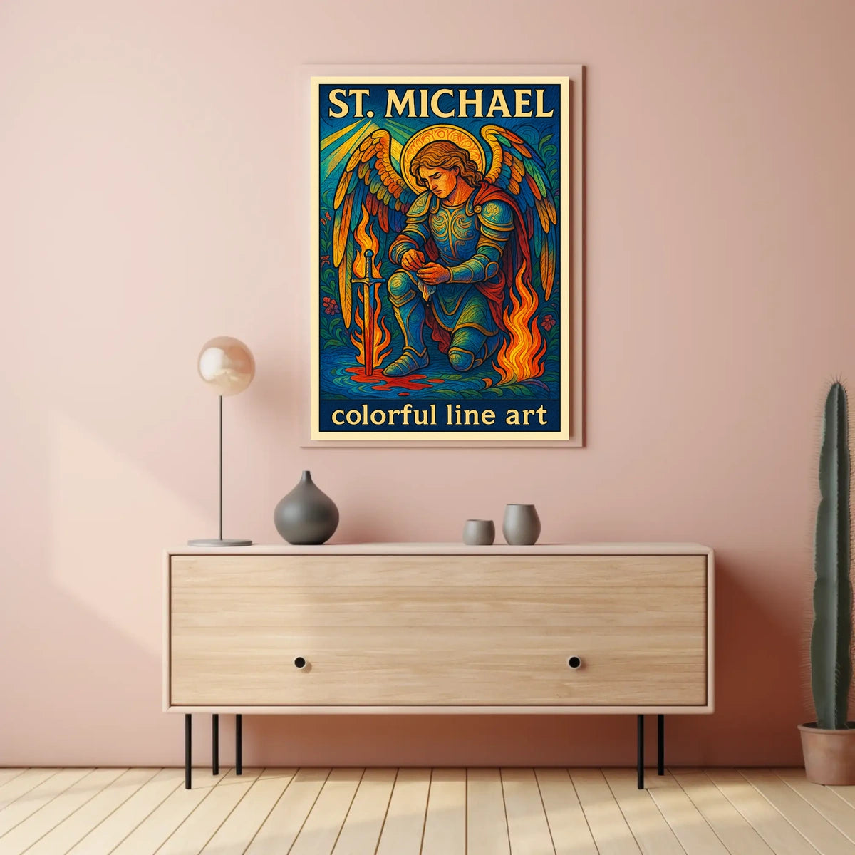 St. Michael Colorful Line Art Poster