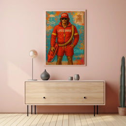 Lifeguard Beach Safety Vibrant Illustration Travel Poster