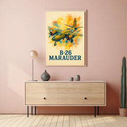 B-26 Marauder WWII Patriotic Watercolor Art Poster