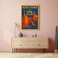 New York Poster Vintage Statue Skyline Bridge Wall Art