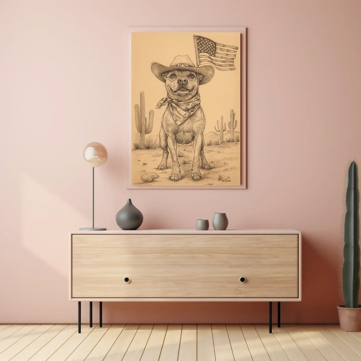 sketch style drawing of a cowboy dog Poster