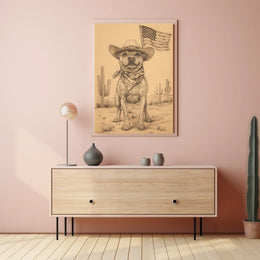 sketch style drawing of a cowboy dog Poster