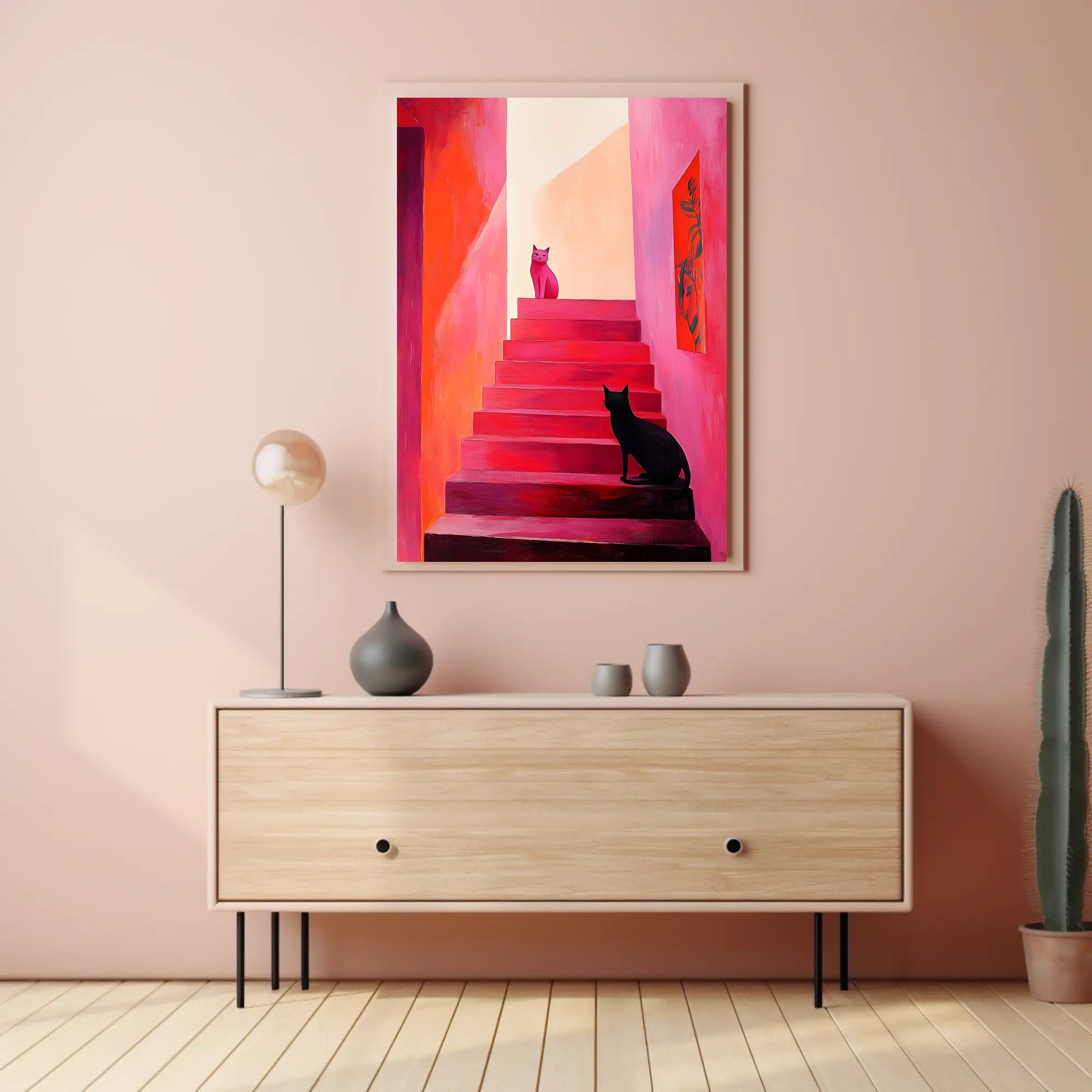 Stairway Cats Poster Charming Wall Art Print