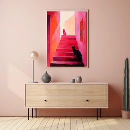 Stairway Cats Poster Charming Wall Art Print