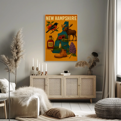 New Hampshire Icons Moose Maple Syrup Nature Pride Travel Poster Travel Poster