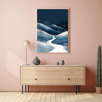 Winter Night Serenity: Minimalist Landscape Art Poster
