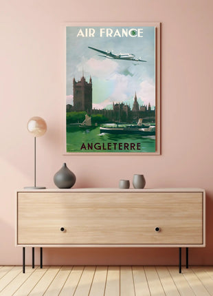 Vintage Air France Travel Poster Depicting Gothic London Landmarks