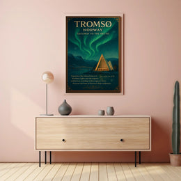 Tromso Northern Lights Poster Vintage Travel Print