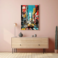 Vibrant Yellow Taxis and Liberty: Bold New York Travel Poster