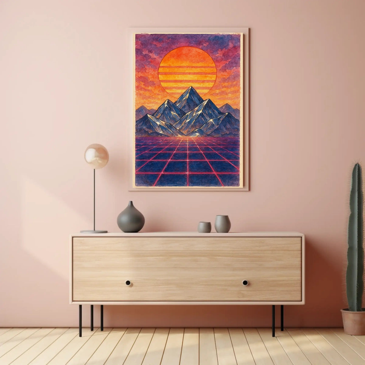 Retro-Futuristic Synthwave Landscape Poster, Futuristic Sci-Fi Poster