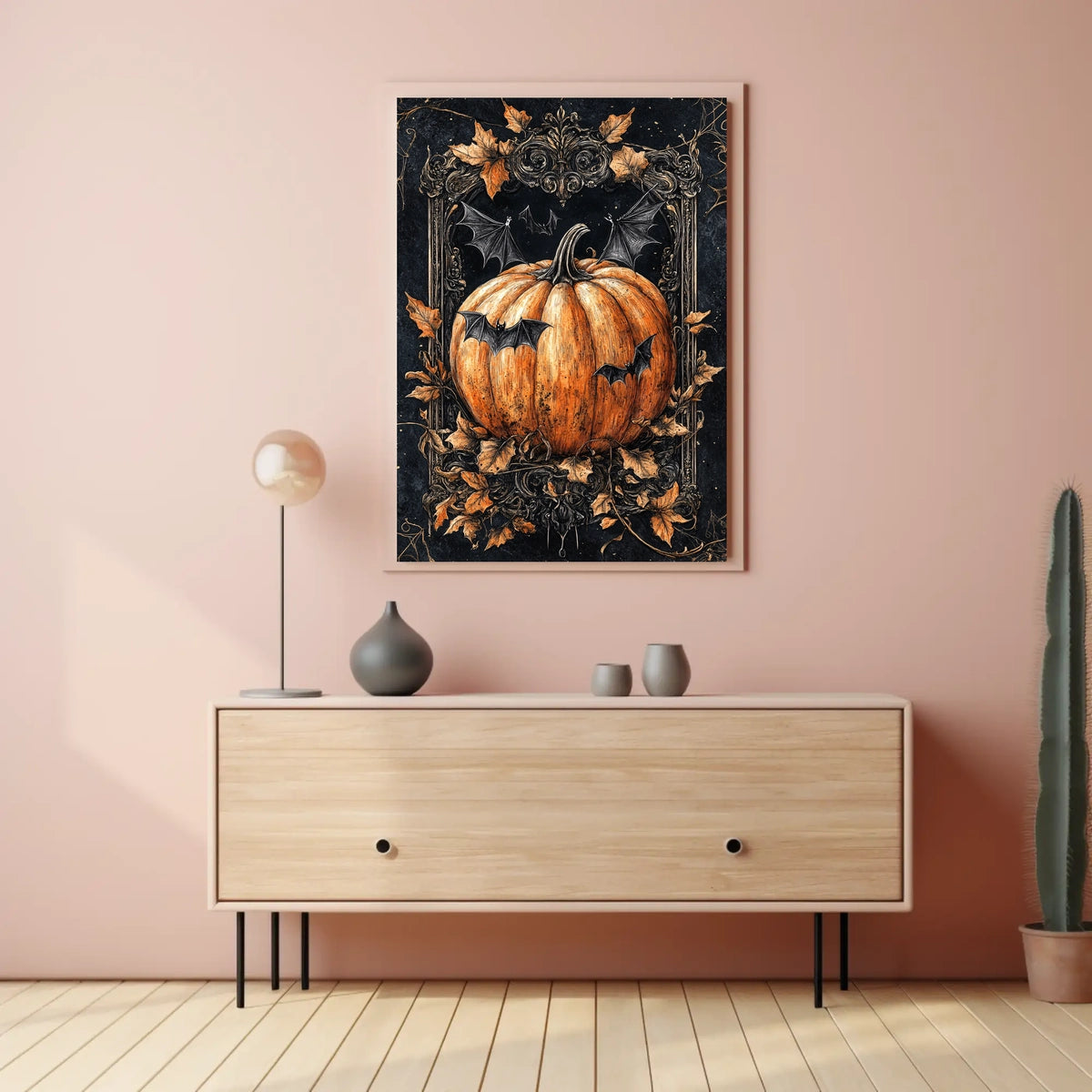 Halloween Pumpkin and Bats Design - Cultural or Heritage Poster