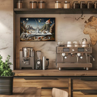 Surreal Dreamscape with Chaotic Still Life Artistic Poster