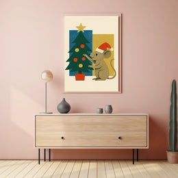 Festive Mouse and Christmas Tree Poster