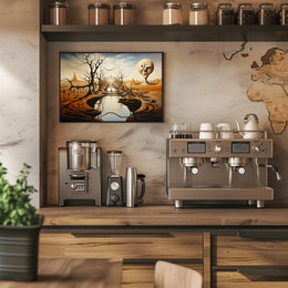 Surreal Landscape with Enigmatic Sculpture Artistic Poster