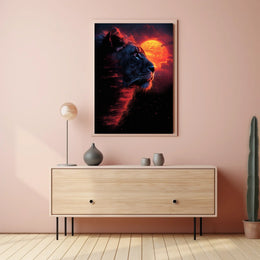 Majestic Lion at Fiery Sunset Art Poster