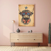 Highland Cow With Stars Sunglasses Americana Poster