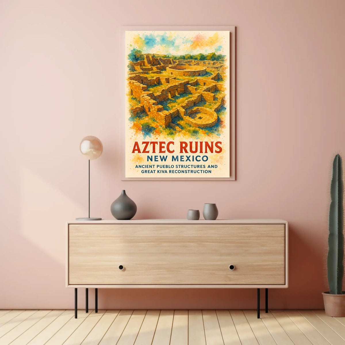 Aztec Ruins New Mexico Watercolor Poster Art Print