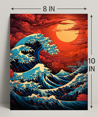 The Great Wave And Fiery Sky Poster PosterGoat