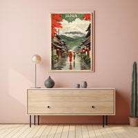Traditional Japanese Street Scene: Vintage Travel Poster