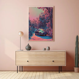 Dreamy Drive Through a Neon Forest Poster Art Print PosterGoat