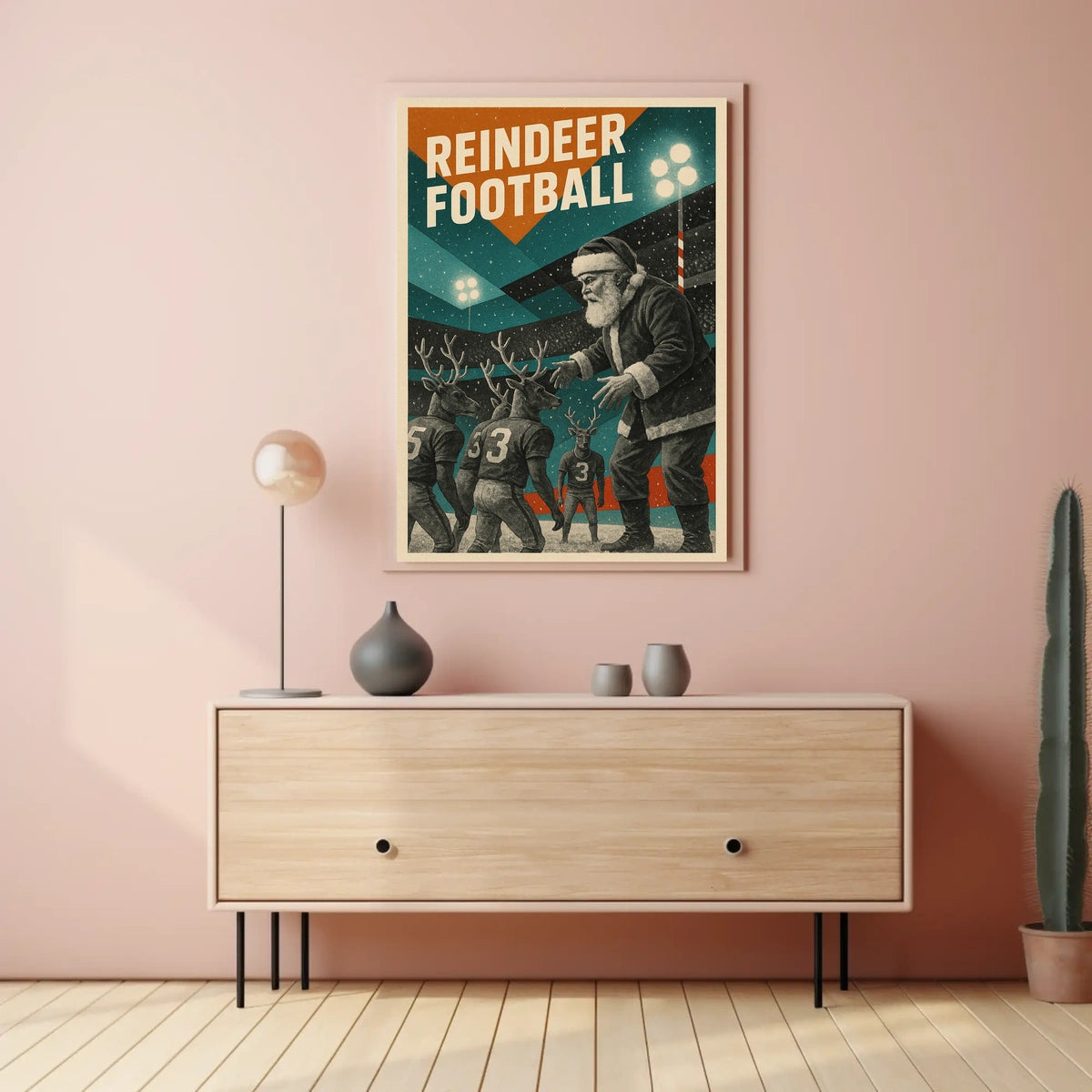 Festive Football Santa Vintage Art Poster