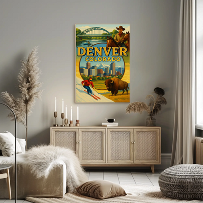 Denver Colorado Ski Rodeo Skyline Travel Poster