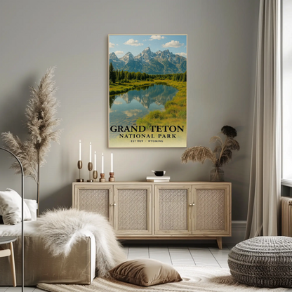 Grand Teton National Park River Mountains Travel Poster
