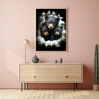 Winter Forest Bear Cubs Photorealistic Art Poster