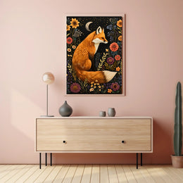 Whimsical Fox and Flora: Artistic Animal Poster