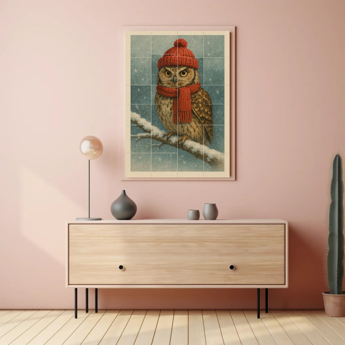 Winter Owl In Red Poster