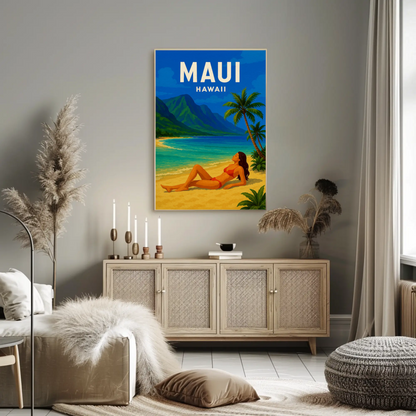 Maui Hawaii Woman Beach Relax Tropical Poster