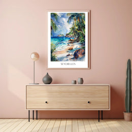Tropical Paradise Beach Watercolor Art Travel Poster PosterGoat
