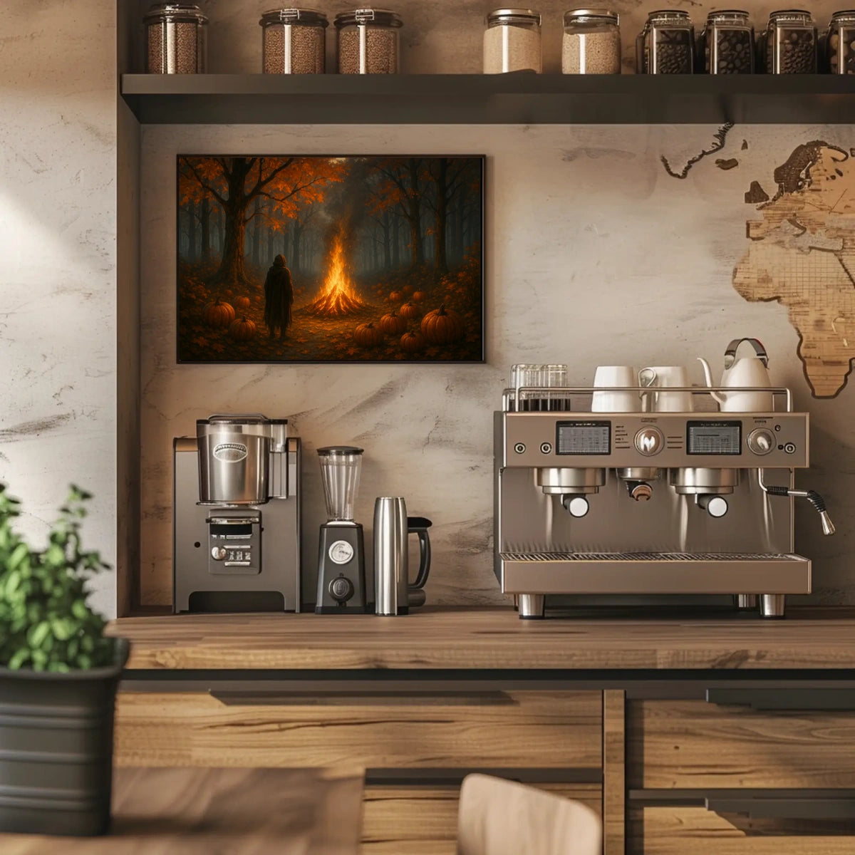 Autumn Bonfire Woods Watercolor Cozy Poster