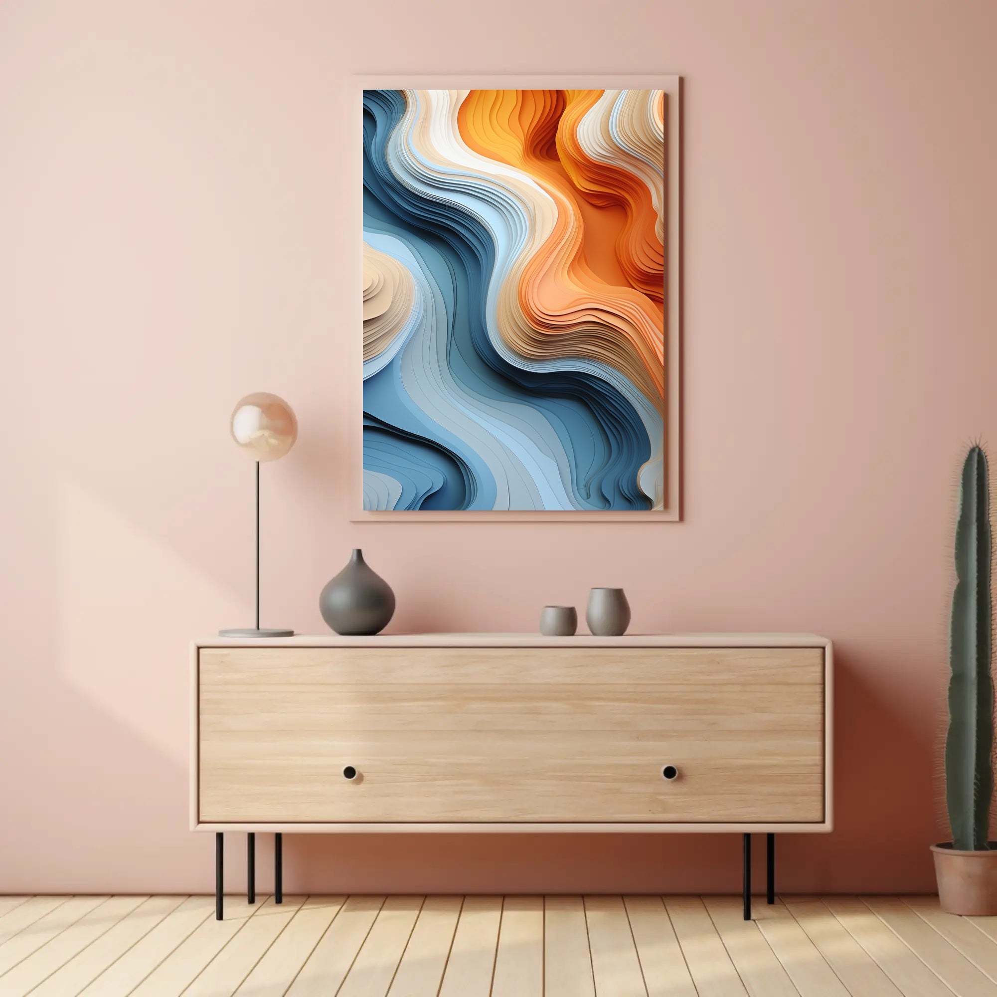 Stylized Abstract Landscape with Layered Wavy Patterns Poster