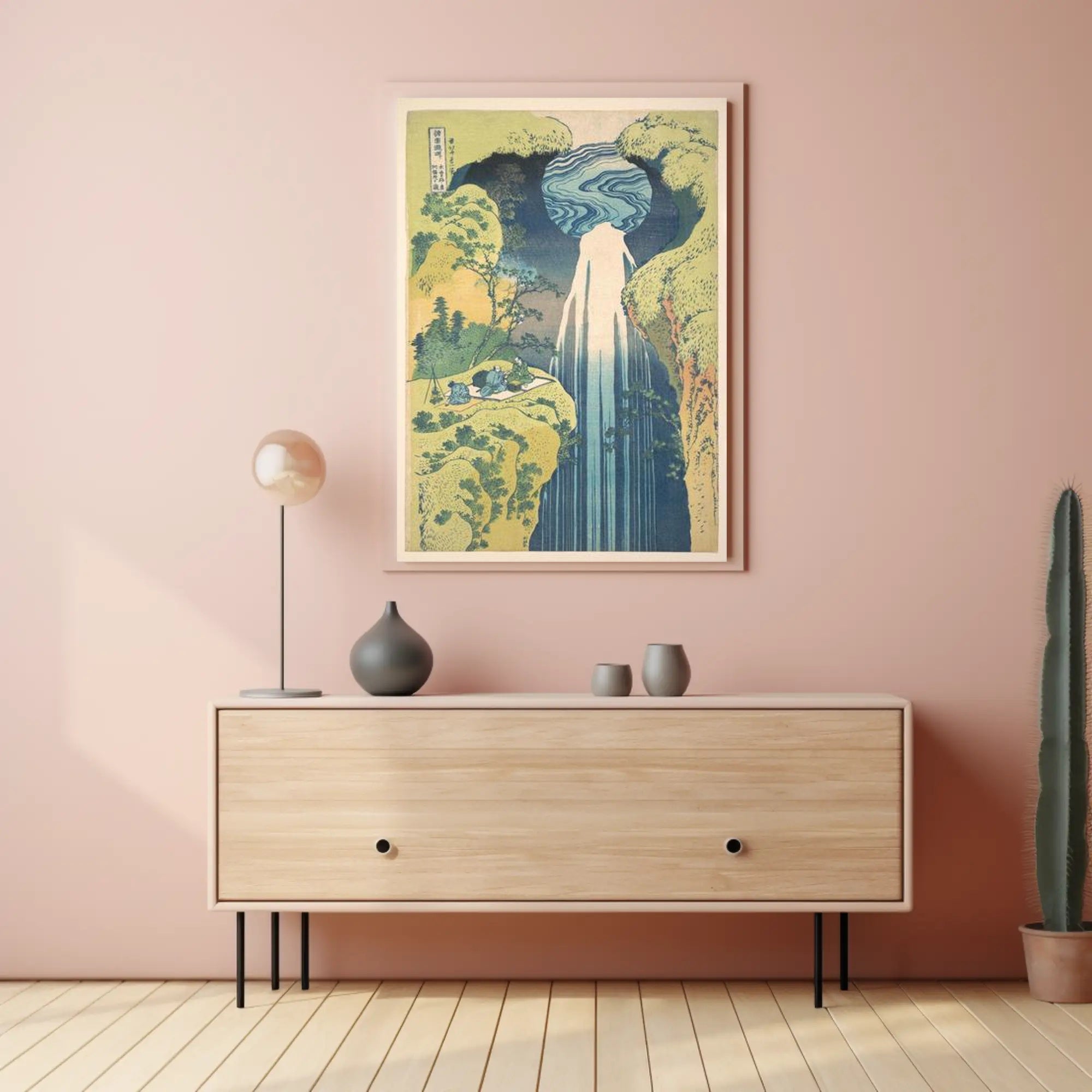 Serene Waterfall Scene: Traditional Japanese Woodblock Print Poster