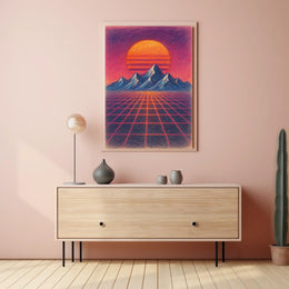 Vibrant Retro-Futuristic Synthwave Landscape Futuristic Sci-Fi Poster