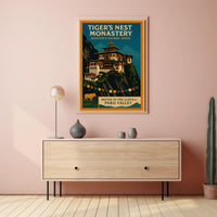 Tigers Nest Monastery Poster Vintage Travel Print
