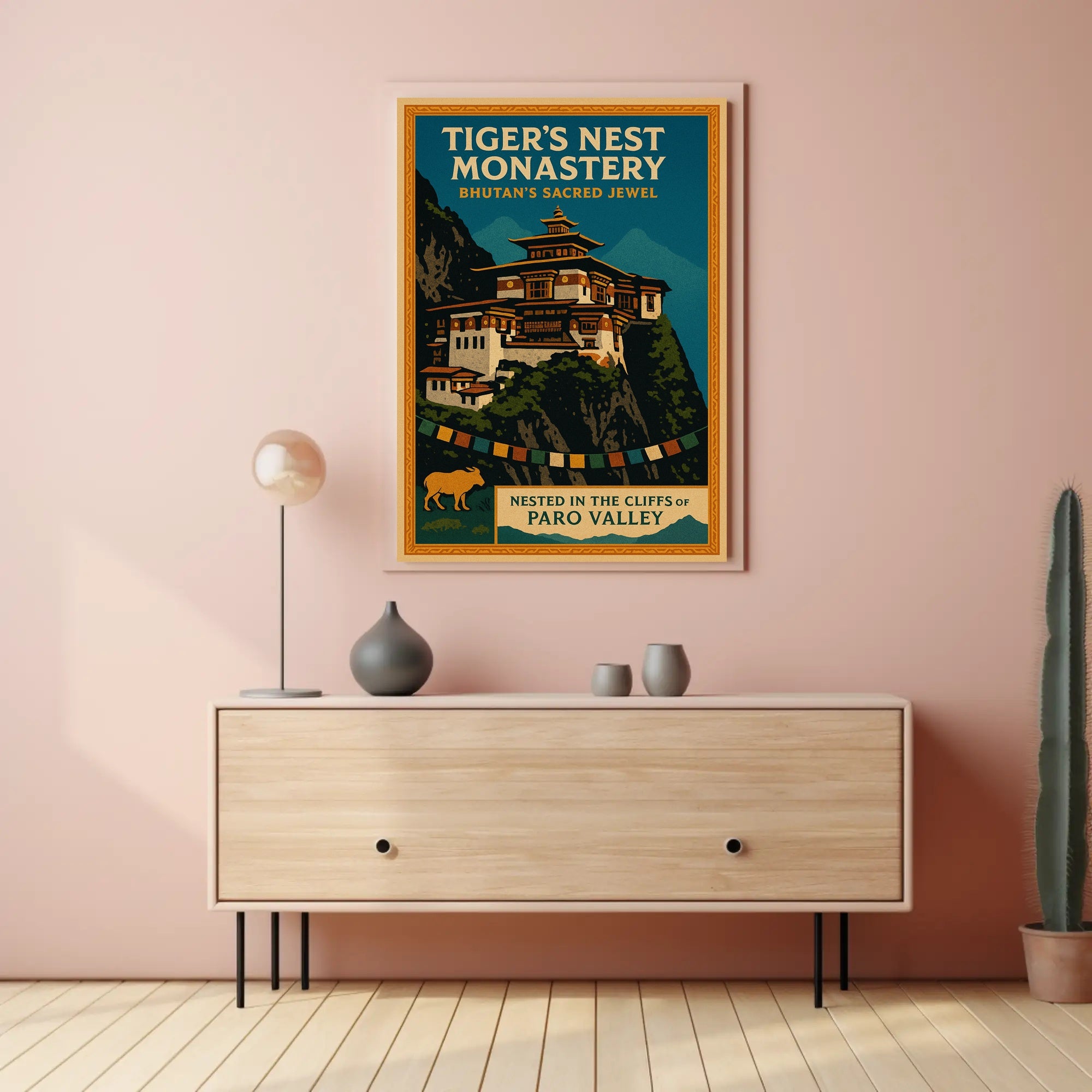 Tigers Nest Monastery Poster Vintage Travel Print