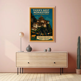 Tigers Nest Monastery Poster Vintage Travel Print