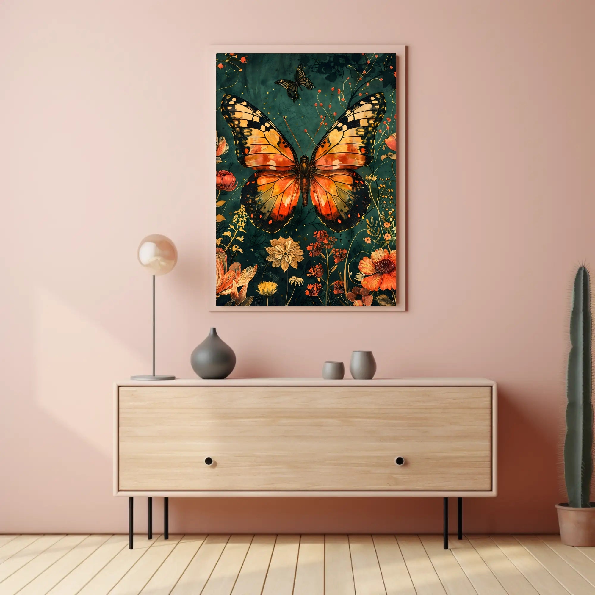 Butterfly and Botanical Garden Scene Animal Poster