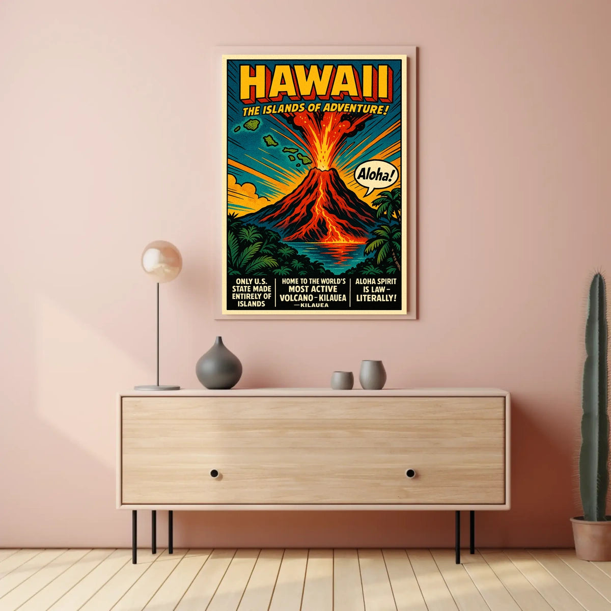 Hawaii Adventure Vintage Volcano Travel Poster