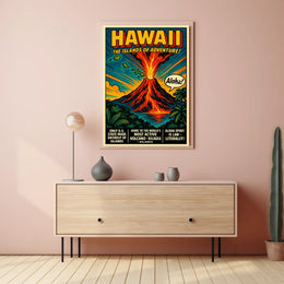 Hawaii Adventure Vintage Volcano Travel Poster