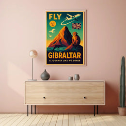 Fly Gibraltar Adventure in Vintage Travel Poster PosterGoat