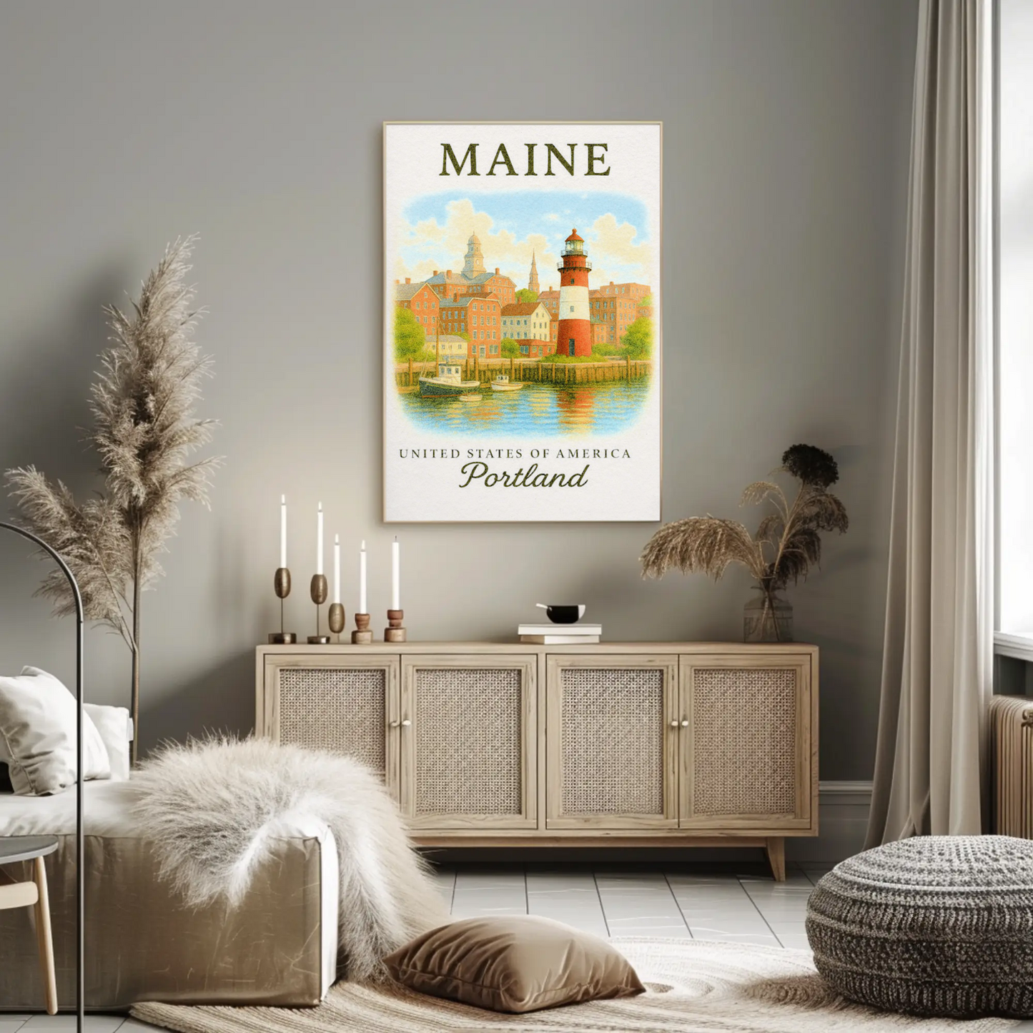 Portland Maine Historic Lighthouse Waterfront Scene Poster