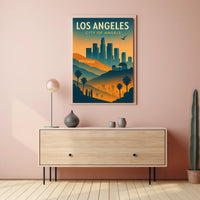Los Angeles Retro Skyline Travel Poster Art