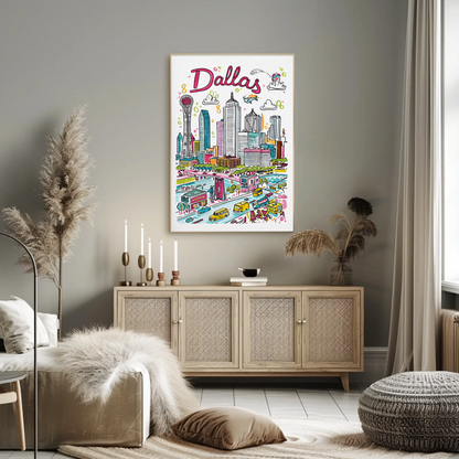 Dallas Texas Urban Skyline Colorful Cityscape Travel Poster