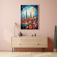 Dubai Skyline with Flowers Celebrates Urban or Cityscape Poster