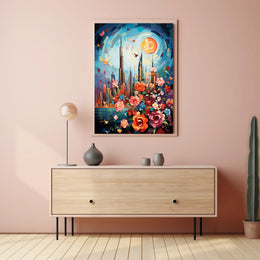 Dubai Skyline with Flowers Celebrates Urban or Cityscape Poster